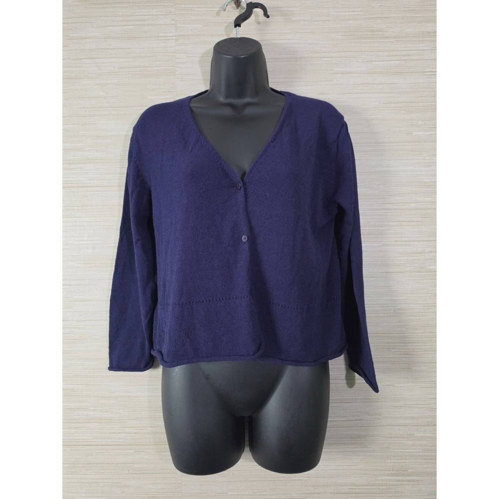 Eileen Fisher V-Neck Cardigan Sweater Womens Medium Purple Rayon Button Front